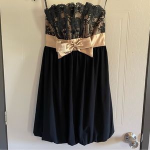 Vintage Jessica McClintock for Gunne Sax black & gold strapless dress juniors 1
